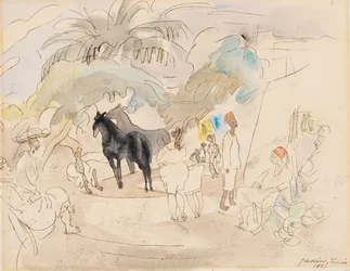 Figures and Two Horses in a Landscape, 1921