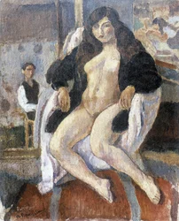 Portrait of the painter Pierre Dubreuil and his model by Jules Pascin