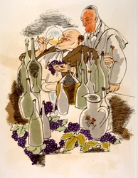 Humorous Wine Illustration 1946. Illustration by Julien Pavil