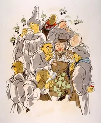 Humorous Wine Illustration 1946. Illustration by Julien Pavil
