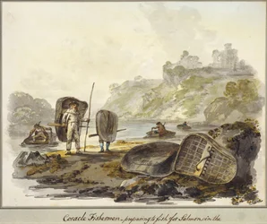 Coracle Fishermen Preparing to Fish for Salmon