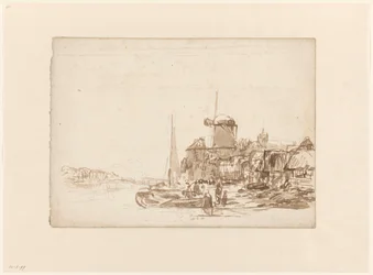 Small Town with Windmill by a Canal