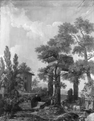 Wall hanging with an Arcadian landscape, belonging to the hall at Herengracht 40