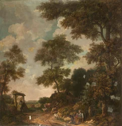 Wall hanging with Dutch landscape, belonging to the hall at Nieuwe Doelenstraat 22