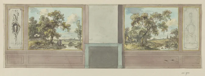 Design drawing for a room wall with fireplace