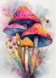 Colorful Watercolor Mushrooms