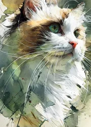 Green-Eyed Feline Watercolor