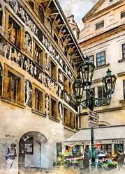 Prague Sgraffito Street Scene