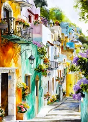 Vibrant Hillside Town