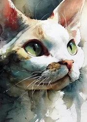 Watercolor Green Eyed Cat