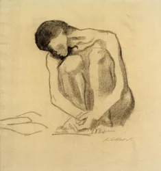 K. Kollwitz, Crouching Female Nude