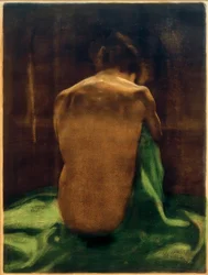 Female Nude Back on Green Cloth