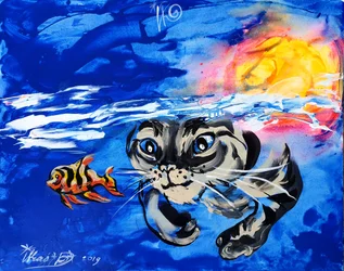 Curious Cat Underwater