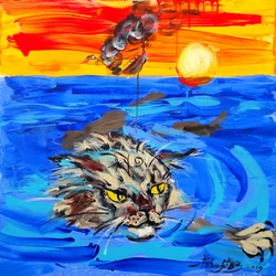 Fierce Cat Ocean Sunset