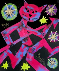 Pink Cat Starry Night