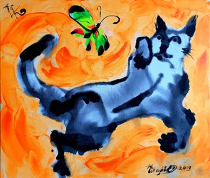 Playful Cat and Butterfly