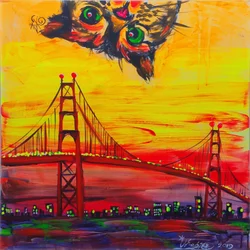 Whimsical Cat Over Golden Gate