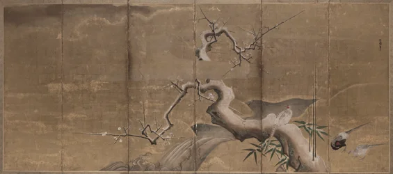 Winter Scene with Plum Trees and Pheasants (Birds Left)