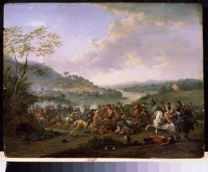 Cavalry Skirmish. Cavalry combat during a battle. Painting by Karel Breydel (1678-1733)