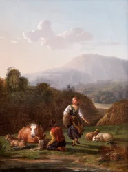 The Riverbank: Landscape with Figures and Cattle