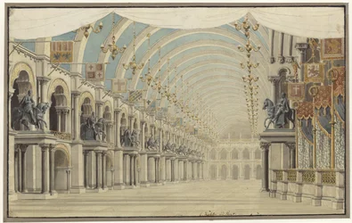 Agnes von Hohenstaufen. Opera by Gaspare Spontini. Design for the 7th decoration. Banquet and ballroom