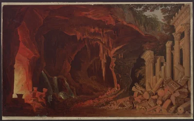 Alcidor. Opera by Gaspare Spontini. Design for the 1st decoration. Rock grotto