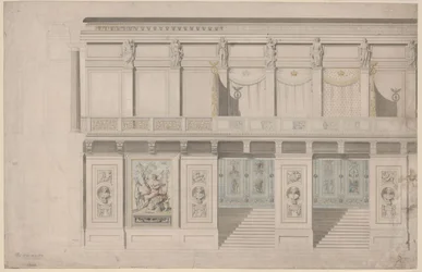 Berlin. Theatre on Gendarmenmarkt, concert hall. Elevation of the longitudinal wall
