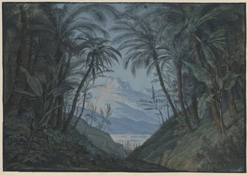 The Magic Flute. Opera by Wolfgang Amadeus Mozart. Design for the 5th Decoration. Palm Grove, Place of the Priests