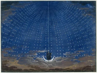 The Magic Flute. Opera by Wolfgang Amadeus Mozart. Design for the decoration. The Hall of Stars of the Queen of the Night