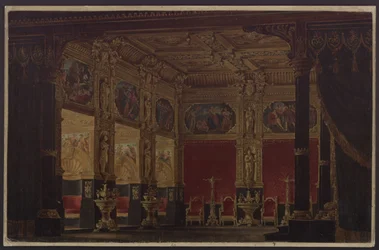Don Carlos. Tragedy by Friedrich Schiller. Design for the 5th set. Cabinet of the Princess of Eboli