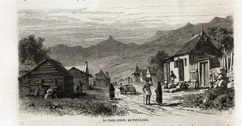 The camp creole, at Port Louis, drawing by Karl Girardet, to illustrate Alfred Verney