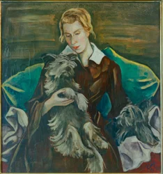 Portrait of Felicitas Haller with her Skye Terriers Romulus and Remus