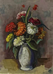 Still Life with Zinnia Bouquet in Vase