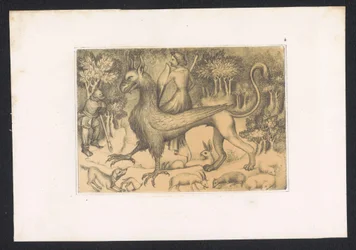 Woman Sitting on Griffin (series title: Designs and Studies of a Netherlandish Master from the 15th Century. After the Originals Preserved in the Royal Library in Berlin)