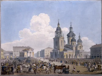 The Hay-market Place and the Assumption Church in Saint Petersburg by Karl Petrovich Beggrov