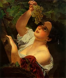 Italian Noon, Italian Girl Picking Grapes
