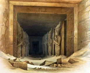 Giant limestone statues of Ramses II (Lithograph after Karl Richard Lepsius)