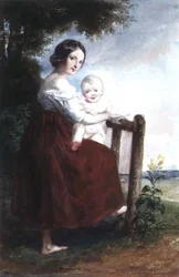 Girl holding a Baby: Landscape Background