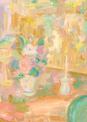 Impressionist Painting of Flowers and Candle