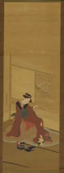 Interior: A Girl and a Kitten, Edo Period, Late 18th Century