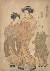 The Oiran Wakoku of Echizen-ya Attended by a Shinzo and a Kamuro