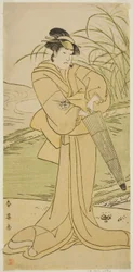 The Actor Yamashita Kinsaku II as Okaya in the Play Yomogi Fuku Noki no Tamamizu, Performed at the Kiri Theater in the Fifth Month, 1795