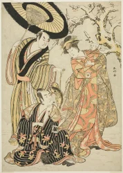 Actors Iwai Hanshirō IV, Ichikawa Monnosuke II, and Sakata Hangorō III, in “Snowflakes: Raising the Standard at Izu”