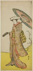 The Actor Nakayama Kojuro VI as Chinzei Hachiro Tametomo Disguised as Lady Hotoke in the Play Yukimotsu Take Furisode Genji, Performed at the Nakamura Theater in November 1785