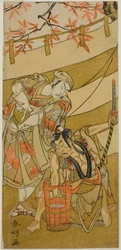 The Actors Ichikawa Raizo II as Kojiro Masahira and Ichikawa Danzo IV as Doi no Yataro, in the Play Kaomise Ama no Iwato, Performed at the Nakamura Theater in November 1774