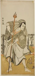The Actor Ichikawa Danjuro V as Taira no Masakado Disguised as the Pilgrim Junjo in the Play Masakado Kammuri no Hatsuyuki, Performed at the Nakamura Theater in the Eleventh Month, 1777