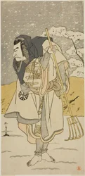 The Actor Nakamura Nakazo I as Akugenda Yoshira Disguised as a Pilgrim, in the Play Chigo Torii Tobiiri Kitsune, Performed at the Ichimura Theater in the Eleventh Month, 1777