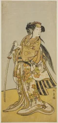 The Actor Onoe Tamizo I as Kureha (?) in the Play Shusse Taiheiki (?), Performed at the Nakamura Theater (?) in the Eighth Month, 1775 (?)