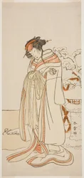 The Actor Segawa Kikunojo III as the Courtesan Kisewata in the Play Hana-zumo Genji Hiiki, Performed at the Nakamura Theater in the Eleventh Month, 1775