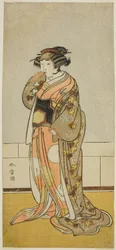 The Actor Yamashita Kinsaku II as Lady Kikusui in the Play Kaeribana Eiyu Taiheiki, Performed at the Nakamura Theater in the Eleventh Month, 1779
